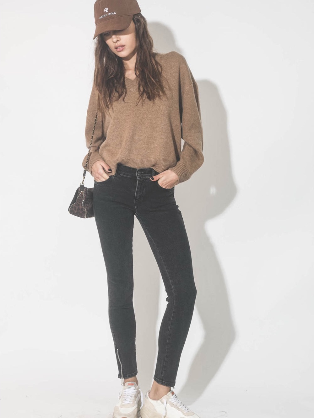 Anine Bing Black Skinny Jeans with Ankle Zipper